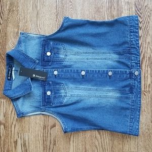 (L) NWT Allegra K Women's 100% Cotton Button Up Denim Vest Layer Classic Western